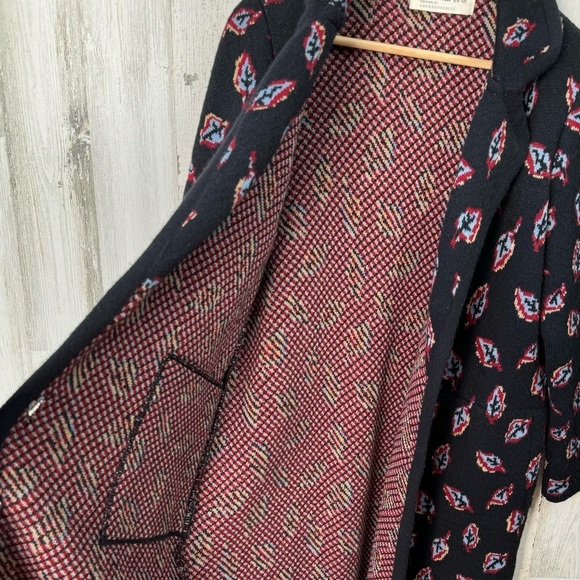 Anthropologie Aldo Martins Black Leaf Print Sweater Coat Wool Alpaca Size S - Picture 3 of 11